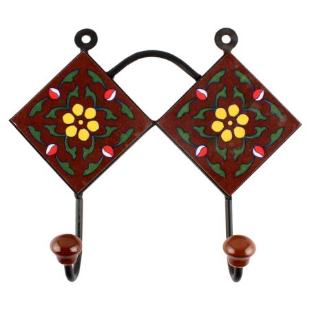 Dark Floral Ceramik Tile Hook